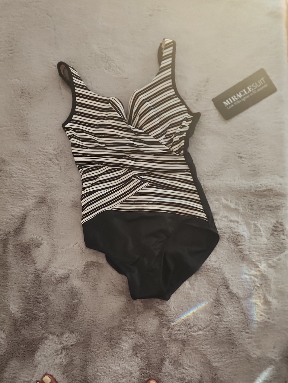 Miraclesuit Black and White Striped Girls One-Piece Swimsuit